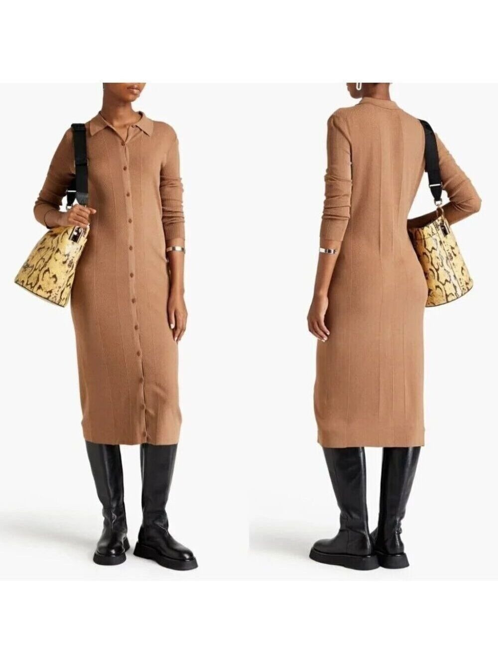 Rag & Bone Pacey Button Down Midi Dress Ribbed Knit in Light Brown size XXS